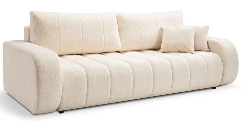 Sofa rozkładana ALOO obita tkaniną boucle z ozdobnymi poduszkami kremowa 752121