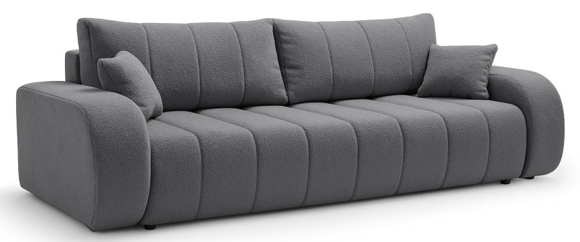 Sofa rozkładana ALOO obita tkaniną boucle z ozdobnymi poduszkami szara 752114