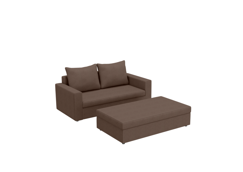 Sofa Rozkładana Dwuosobowa Pojemnik ARLO 2 ST Pufą Brązowa z Funkcją Spania 814727