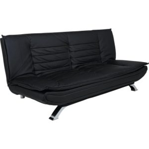 Sofa rozkładana Faith czarna ekoskóra metalowe nogi 93784 Sofa rozkładana Faith czarna ekoskóra metalowe nogi 93784