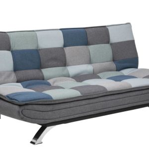 Sofa rozkładana Faith Patchwork niebieska z przeszyciami 327773 Sofa rozkładana Faith Patchwork niebieska z przeszyciami 327773