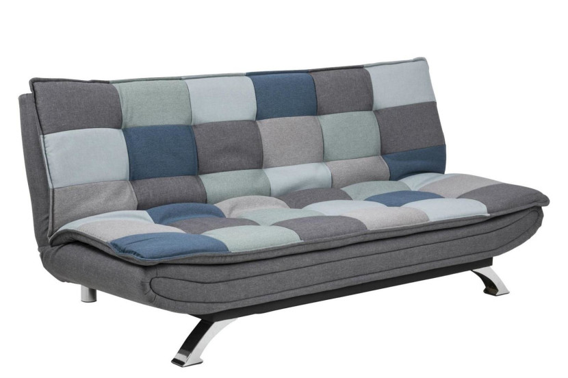 Sofa rozkładana Faith Patchwork niebieska z przeszyciami 327773