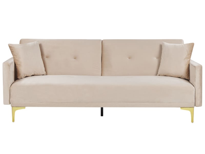 Sofa rozkładana LUCAN Welur Beżowy dla 3 osób 76519