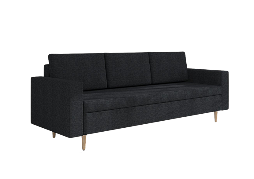 Sofa Rozkładana Trzyosobowa z Pojemnikiem BEVER Czarna z Funkcją Spania 775154
