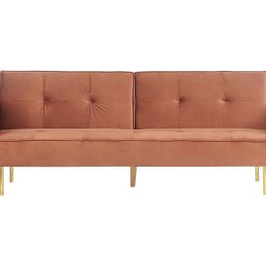Sofa rozkładana VISNES Welur Złoty brąz dla 3 osób 451697 Sofa rozkładana VISNES Welur Złoty brąz dla 3 osób 451697