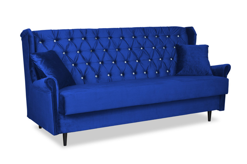 Sofa rozkładana WELUR wersalka na nóżkach niebieska GAJA 316004