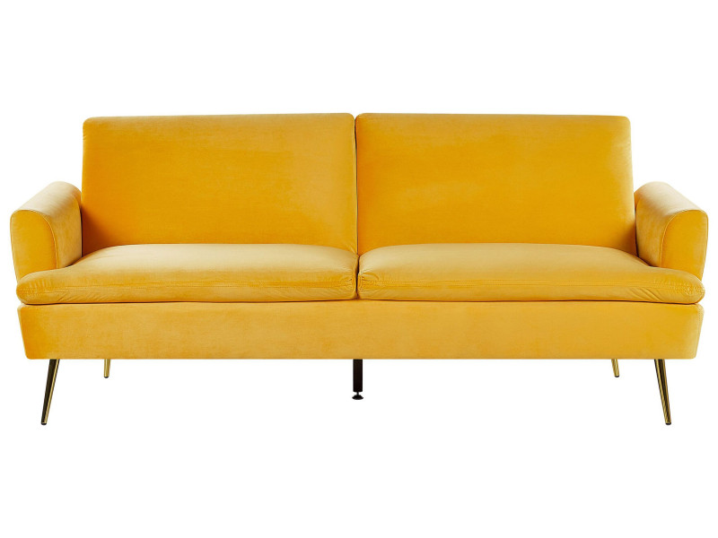 Sofa rozkładana welurowa żółta 115320