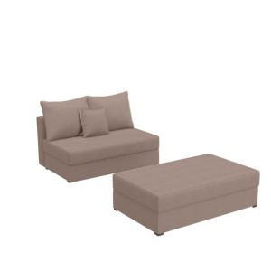 Sofa Rozkładana z Funkcją Spania Dwuosobowa PACO 2 ST z Pufą Brązowa Welur 848073 Sofa Rozkładana z Funkcją Spania Dwuosobowa PACO 2 ST z Pufą Brązowa Welur 848073