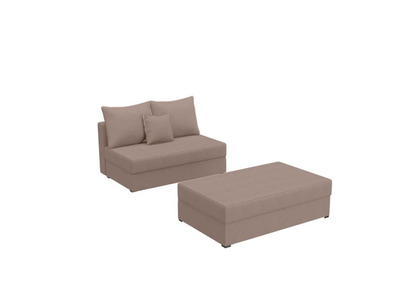 Sofa Rozkładana z Funkcją Spania Dwuosobowa PACO 2 ST z Pufą Brązowa Welur 848073