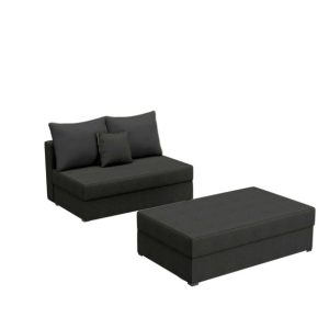 Sofa Rozkładana z Funkcją Spania Dwuosobowa PACO 2 ST z Pufą Czarna Welur 848071 Sofa Rozkładana z Funkcją Spania Dwuosobowa PACO 2 ST z Pufą Czarna Welur 848071