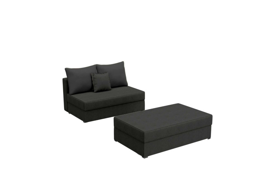 Sofa Rozkładana z Funkcją Spania Dwuosobowa PACO 2 ST z Pufą Czarna Welur 848071
