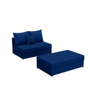 Sofa Rozkładana z Funkcją Spania Dwuosobowa PACO 2 ST z Pufą Granatowa 848839 Sofa Rozkładana z Funkcją Spania Dwuosobowa PACO 2 ST z Pufą Granatowa 848839