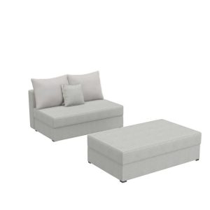 Sofa Rozkładana z Funkcją Spania Dwuosobowa PACO 2 ST z Pufą Szara Welur 848841 Sofa Rozkładana z Funkcją Spania Dwuosobowa PACO 2 ST z Pufą Szara Welur 848841