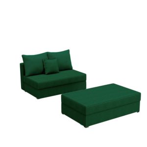 Sofa Rozkładana z Funkcją Spania Dwuosobowa PACO 2 ST z Pufą Zielona Welur 848838 Sofa Rozkładana z Funkcją Spania Dwuosobowa PACO 2 ST z Pufą Zielona Welur 848838