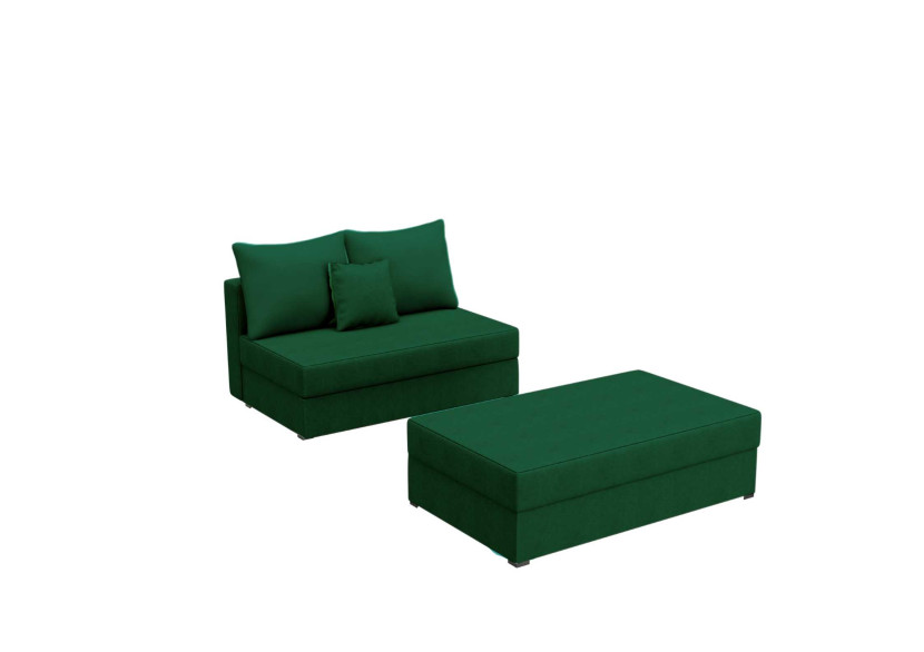 Sofa Rozkładana z Funkcją Spania Dwuosobowa PACO 2 ST z Pufą Zielona Welur 848838