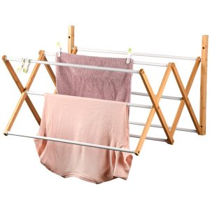 Suszarka ścienna składana 71x59x45 cm bambus metal 676564 Suszarka ścienna składana 71x59x45 cm bambus metal 676564