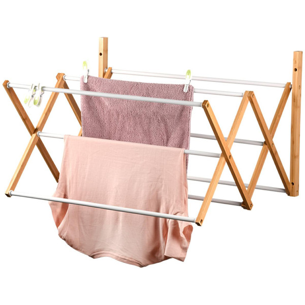 Suszarka ścienna składana 71x59x45 cm bambus metal 676564