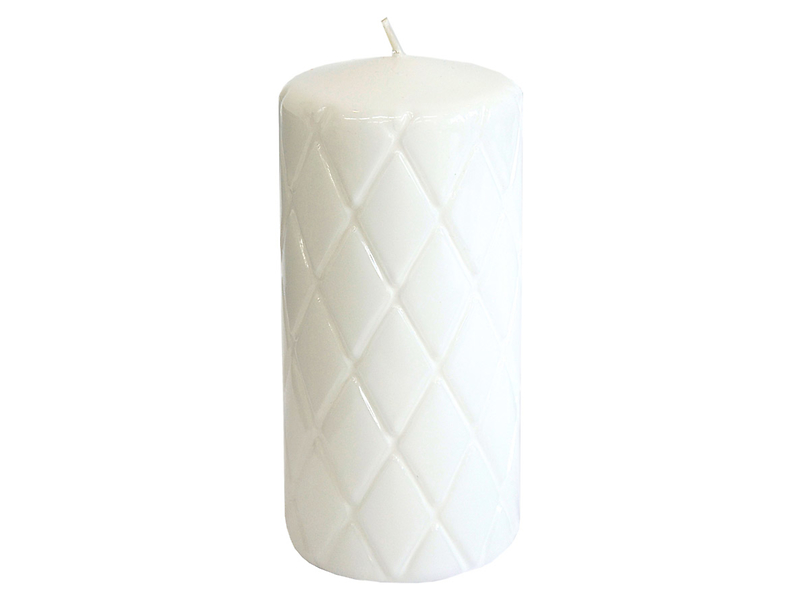 Świeca pieńkowa pikowana Kratka 15 cm biała 49753