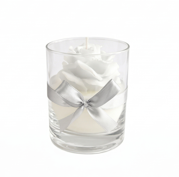 Świeca RÓŻA szklanka 8x9,5cm woskowa biała 991162