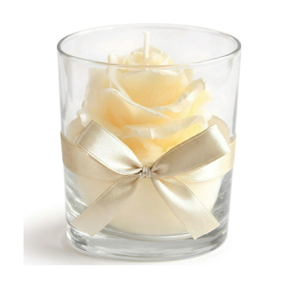 Świeca RÓŻA szklanka 8x9,5cm woskowa kremowa 991171