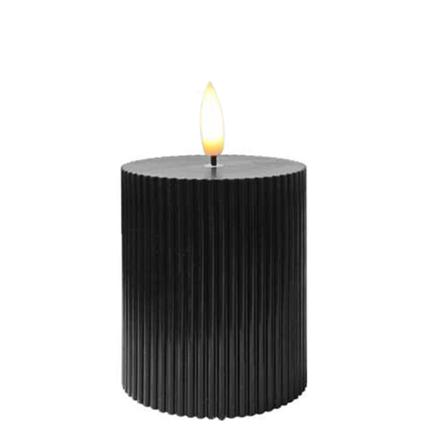 Świeczka LED Ozdobna Czarna, Dekoracyjne Żłobienia, Φ7,5cm Wysokość 10cm 878741