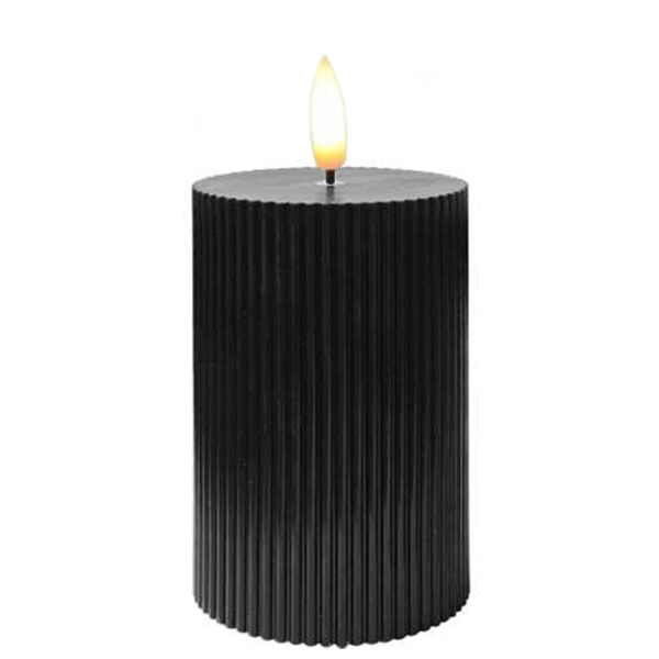 Świeczka LED Ozdobna Czarna, Dekoracyjne Żłobienia, Φ7,5cm Wysokość 12,5cm 892270