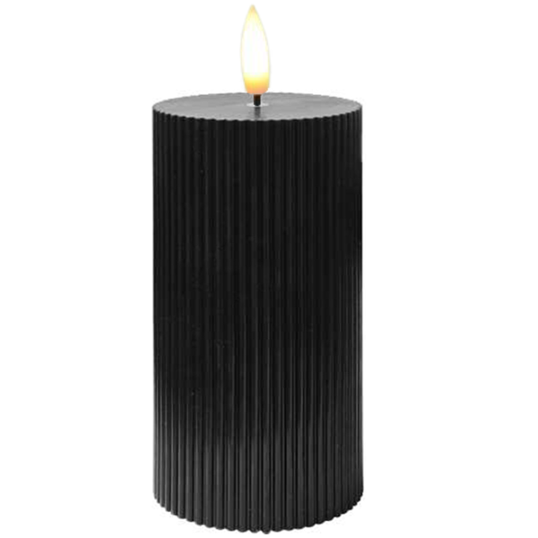 Świeczka LED Ozdobna Czarna, Dekoracyjne Żłobienia Φ7,5cm Wysokość 15cm 892272