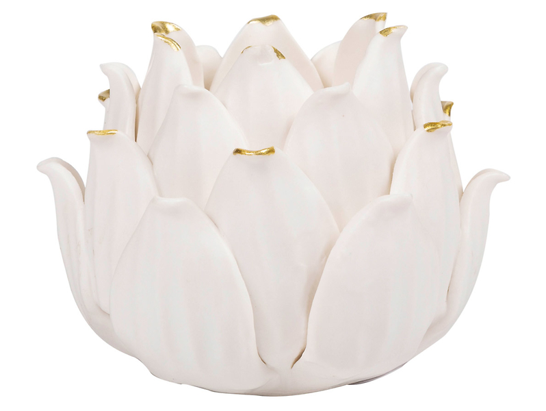 Świecznik ceramiczny Kwiat 6,5 cm biało-złoty 41263