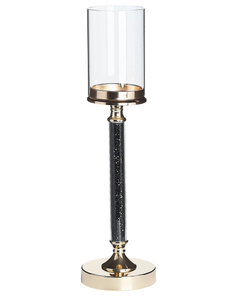 Świecznik lampion metal 48 cm złoto-czarny 280117
