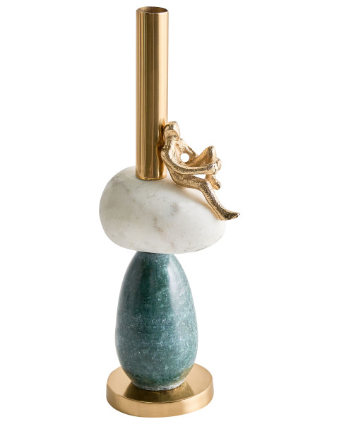 Świecznik nowoczesny metalowy z marmurem 34 cm wielokolorowy 784828