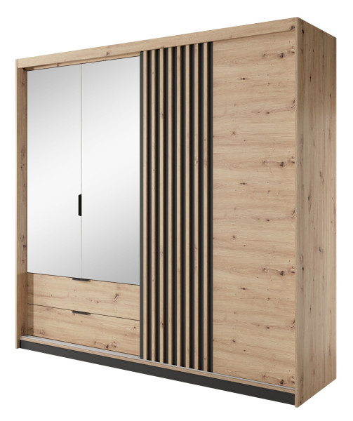 Szafa 220 ALLY z lustrem i lamelami, Dąb Artisan + Antracyt 795751