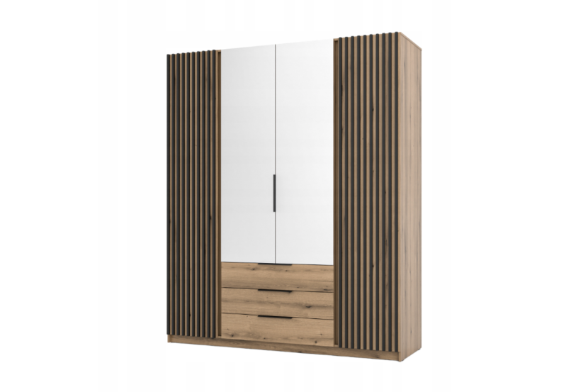Szafa ARKA 4-drzwiowa 3 szuflady lamele 2 lustra dąb evoke 200 cm 899735