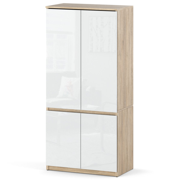 Szafa do przedpokoju 80cm półki drążek sonoma biały połysk 594946