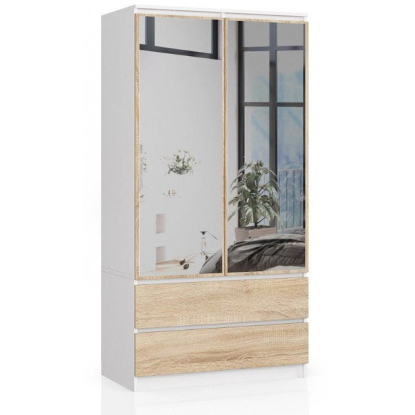 Szafa do sypialni, lustro, DORMI, 90x51x180, biel, sonoma, mat | TYLETEGOTU 988957