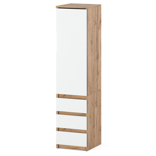 Szafa drewniana wąska 40cm 3 szuflady dąb wotan biały mat 671525