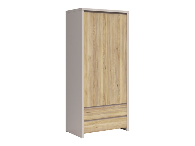 Szafa dwudrzwiowa Kaspian 90 cm z 2 szufladami kaszmir/dąb mauvella 1064886