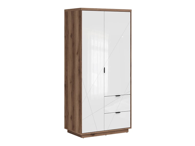 Szafa dwurzwiowa Forn 94 cm z szufladami dąb delano ciemny/biały połysk 40499