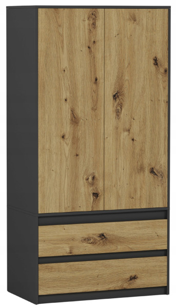 Szafa garderoba 90 cm 2 drzwi 2 szuflady FRAMIRE B-9TIP antracytmixartisan 913000