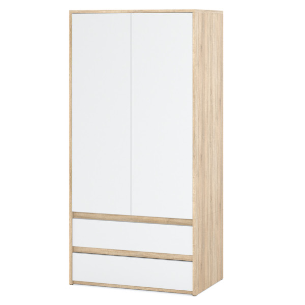 Szafa garderoba 90cm 2 szuflady półki drążek sonoma biały 376552