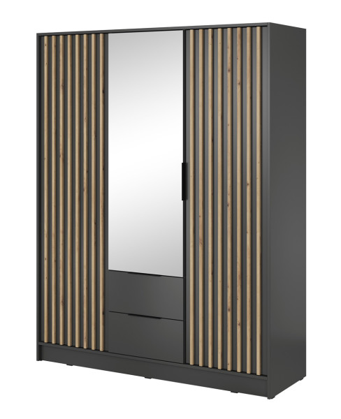 Szafa KELLY z lamelami i lustrem 155 cm - grafit 329955
