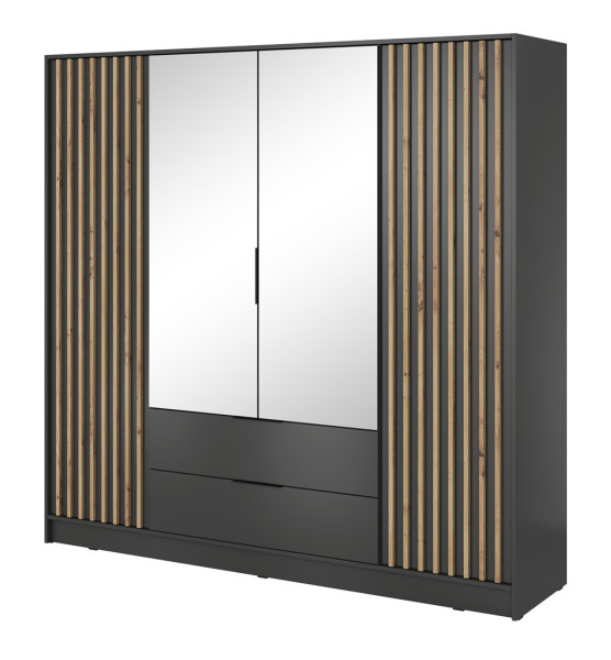 Szafa KELLY z lamelami i lustrem 206 cm - grafit 329953