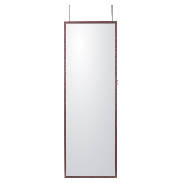 Szafa na biżuterię z lustrem LED 108cm montaż ścienny zamykana brązowa 932605