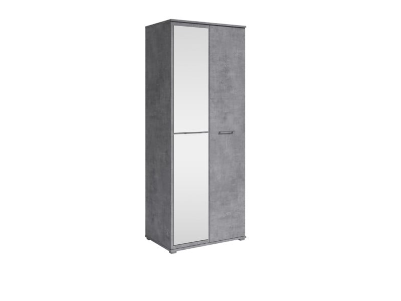 Szafa Otwierana Dwudrzwiowa z Lustrem 80cm x 200cm BETON | Półki + Wieszak 917572