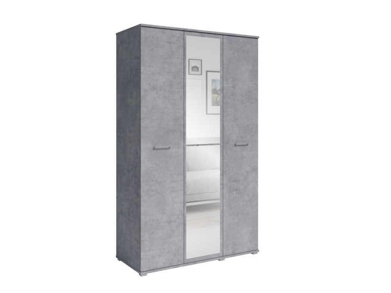 Szafa Otwierana Trzydrzwiowa LUSTRO 120cm x 200cm BETON | Półki + Wieszak 917584