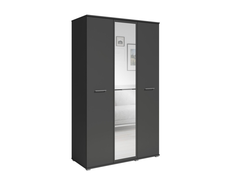 Szafa Otwierana Trzydrzwiowa LUSTRO 120cmx200cm ANTRACYT | Półki + Wieszak 917570