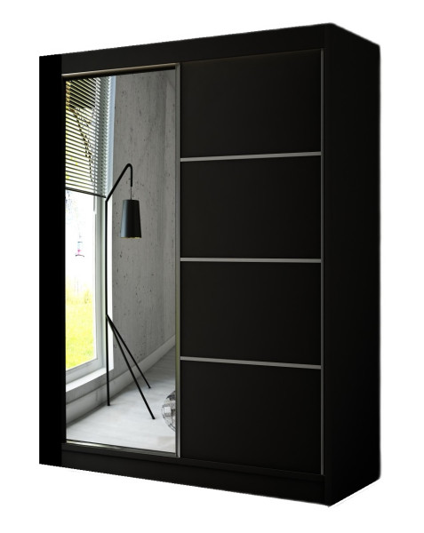 Szafa PAKO przesuwna z lustrem 150 cm - Czarna mat 233494