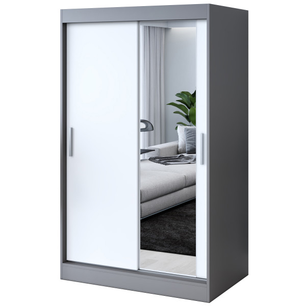 Szafa przesuwna 1 x lustro 120x200 Hugo , Antracyt mat / Biały mat 630023