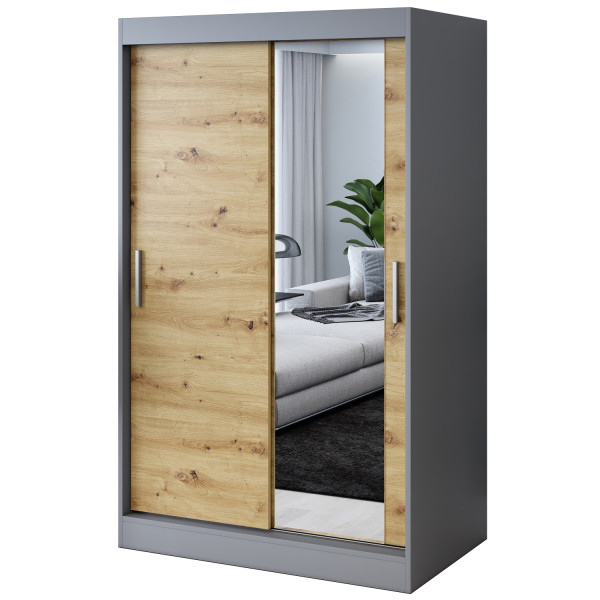 Szafa przesuwna 1 x lustro 120x200 Hugo , Antracyt mat / Dąb Artisan 629802