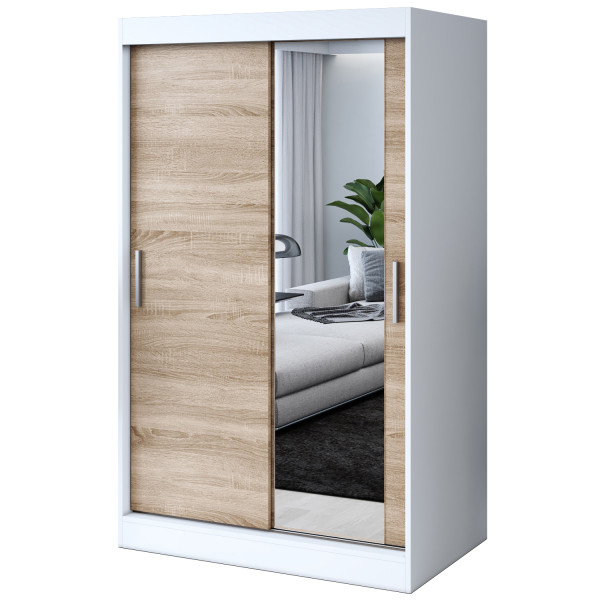 Szafa przesuwna 1 x lustro 120x200 Hugo , Biały mat / Dąb Sonoma 629739