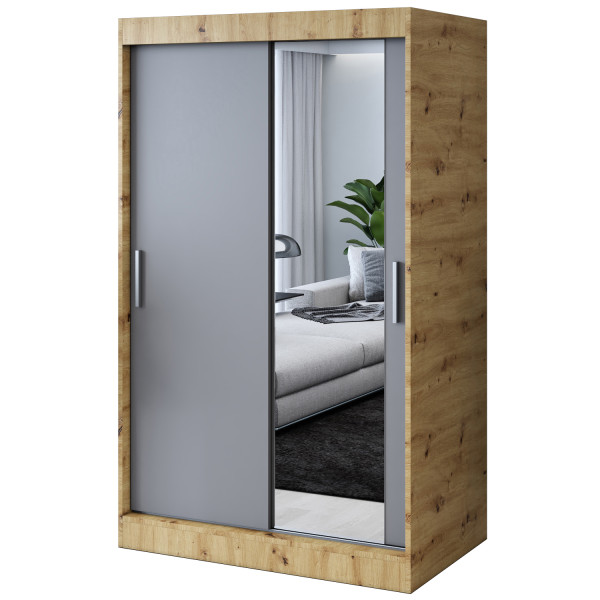Szafa przesuwna 1 x lustro 120x200 Hugo , Dąb Artisan / Antracyt mat 630113